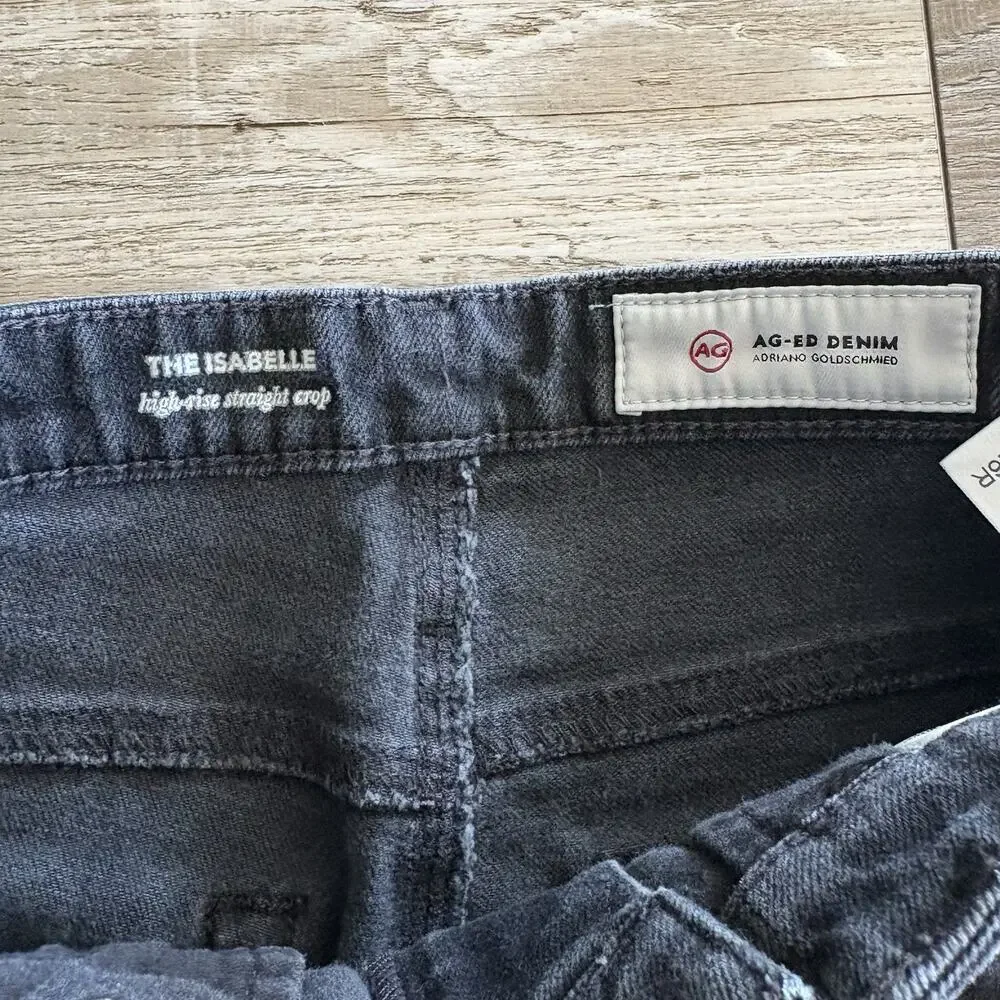 AG Goldschimed‎ Jeans Women 26R Isabelle Black High Rise Straight Crop Raw Hem